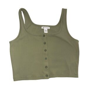 Athleta Olive Green Button-Front Crop Top size M